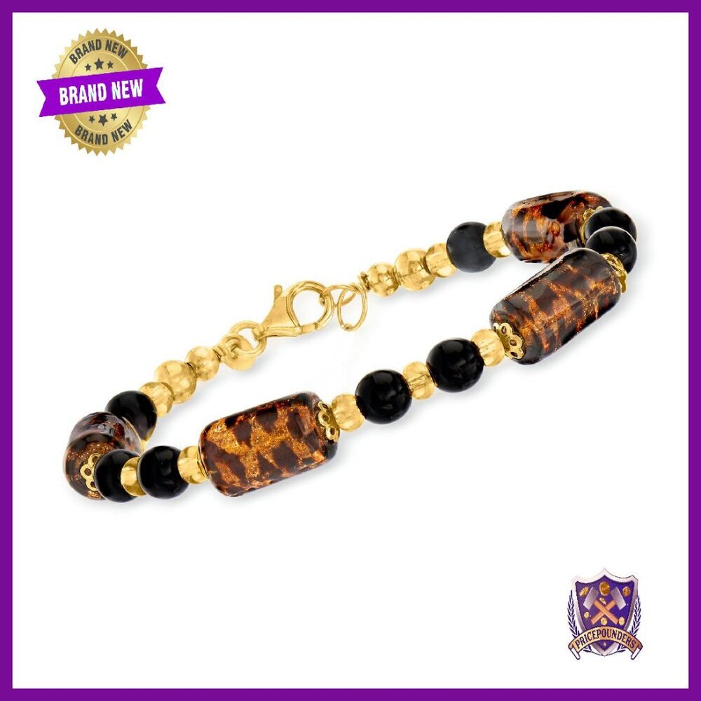 Italian Murano Glass Bead Bracelet 18kt Gold Over Sterling 7in